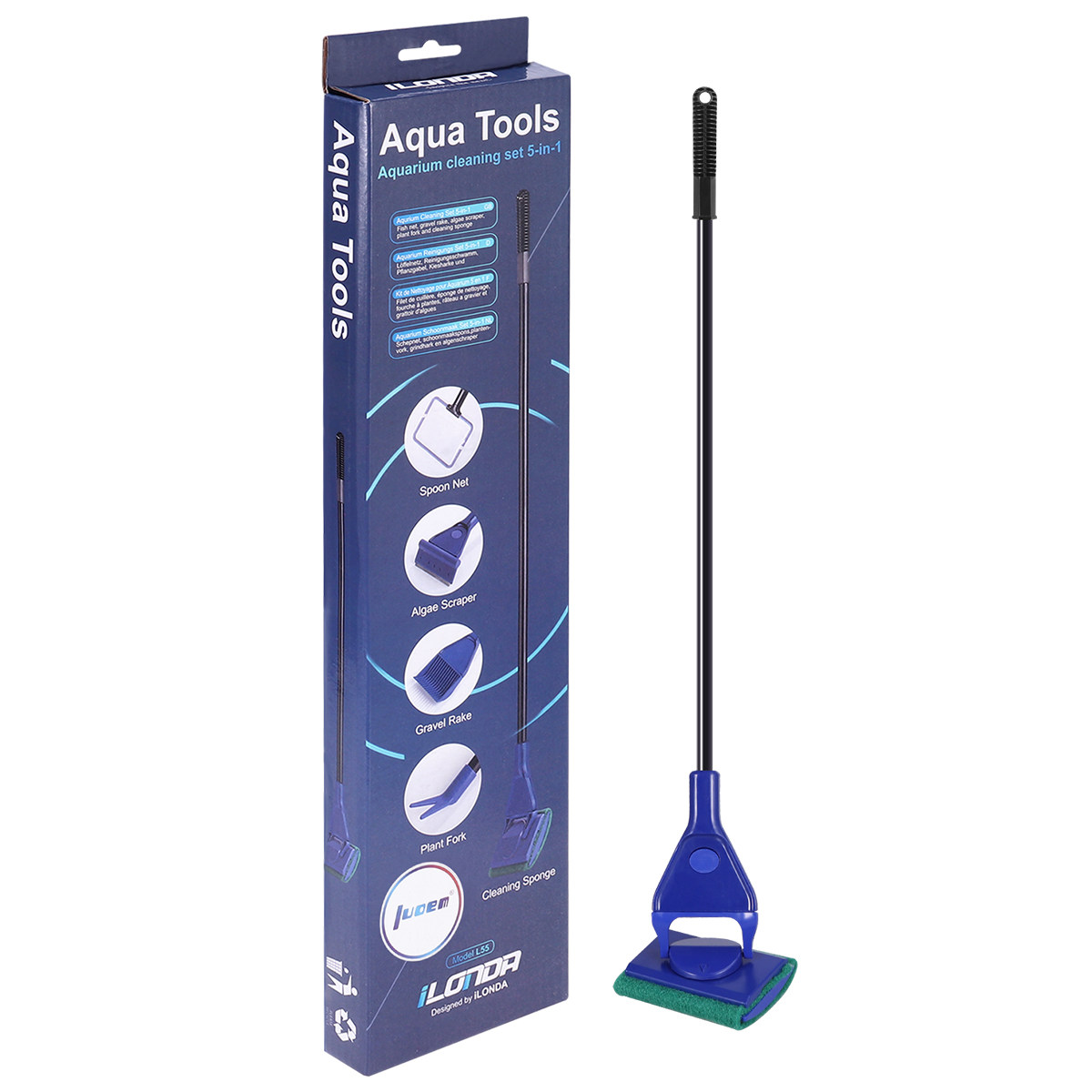 Planted Aquarium Cleaning Kit - 水槽清掃キット 5点セット。藻取りネット、スポンジ、水草用フォーク、砂利用レーキが付属。