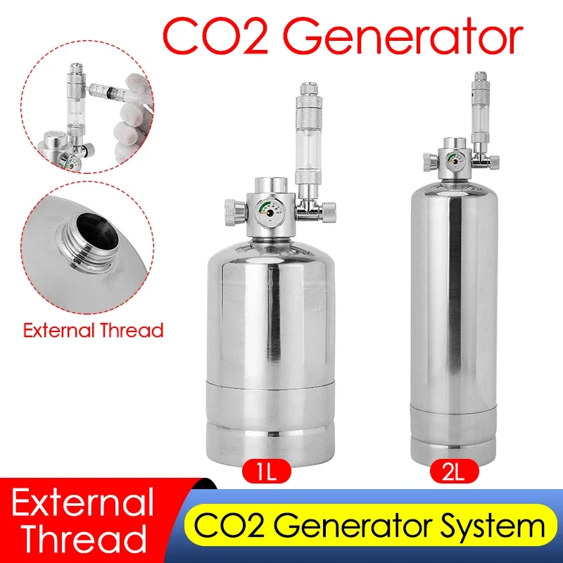 Planted Aquarium Tank Kit - Co2ジェネレーターシステムキット、カーボンディナーヘリックシステム、外部スレッド、スチールシリンダー、1l、2l、フィッシュタンク、集中プラント