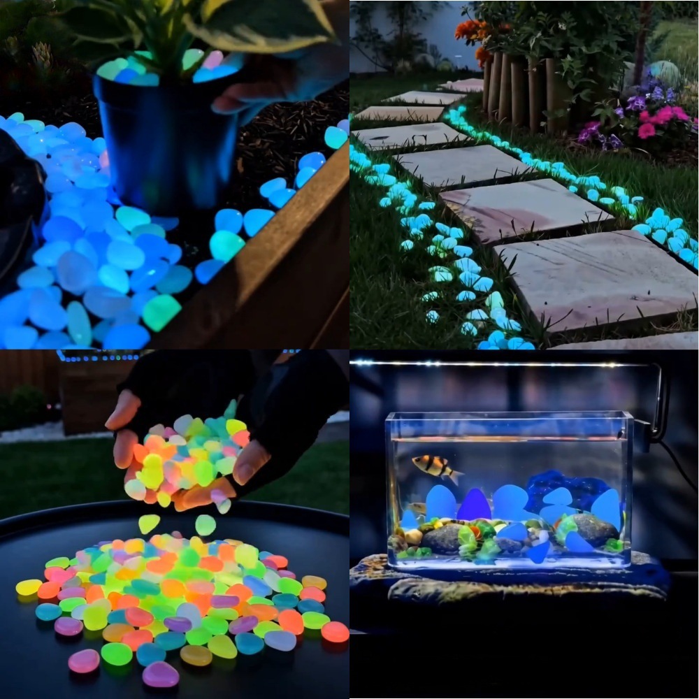 Aquarium Planted Aquarium - カラフルな暗闇で光る発光石、庭石、屋外庭園通路、水槽、鉢植えの装飾用