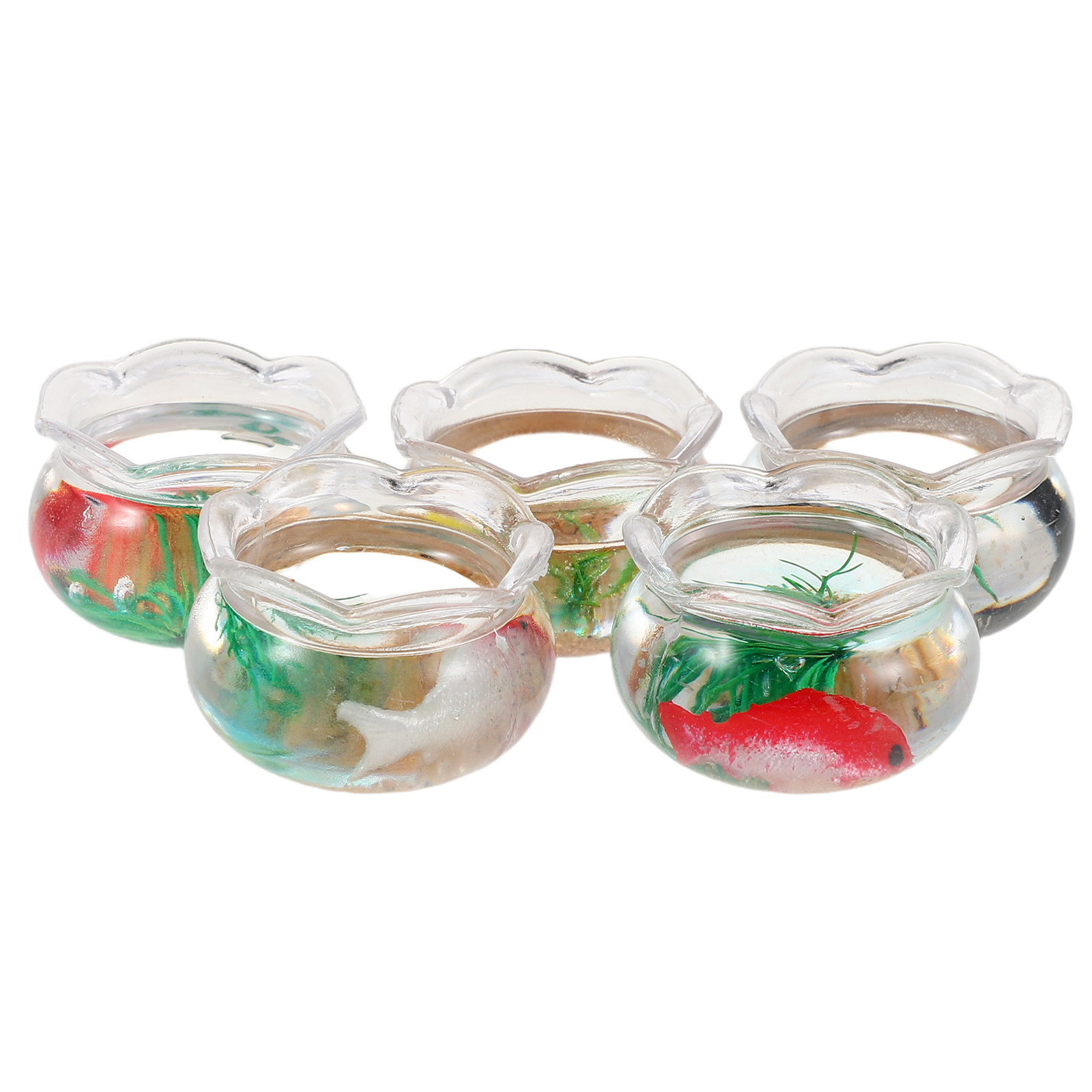 Aquarium Planted Aquarium - 5個入り ミニ魚水槽 リアルな鯉池風 水生植物の模造品 小さな丸型金魚鉢 ドールハウスや庭の装飾に