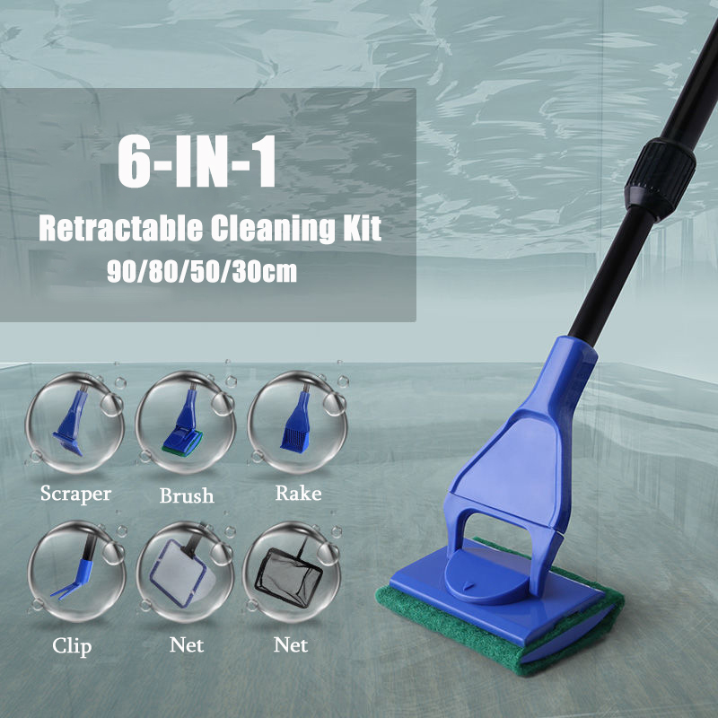 Planted Aquarium Cleaning Kit - 6-IN-1 水族館クリーニングツールキット水槽クリーンセット魚網砂利熊手藻スクレーパーフォークスポンジブラシガラスクリーナー