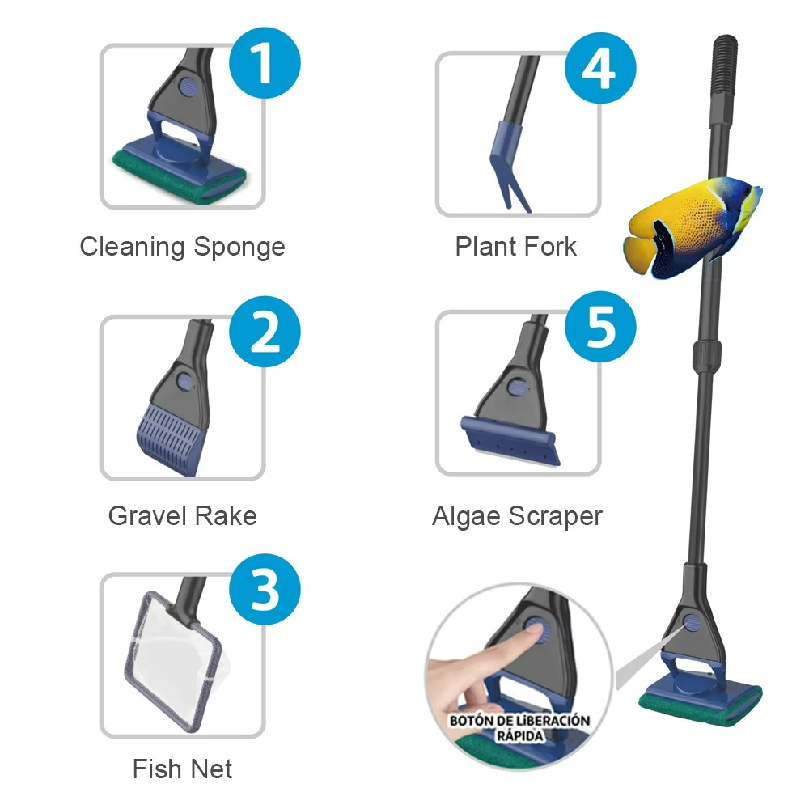 5つの機能が1つになった水槽清掃キット。60cmの長い柄が付 - Planted Aquarium Cleaning Kit のレビューと価格
