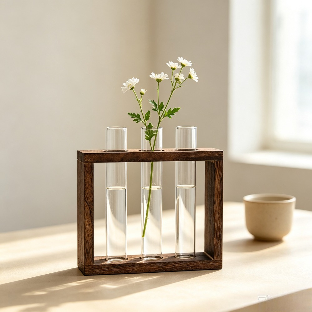 木製スタンド試験管花瓶 透明ガラス 水耕栽培植物ホルダー ミ - Tissue Culture Plant のレビューと価格