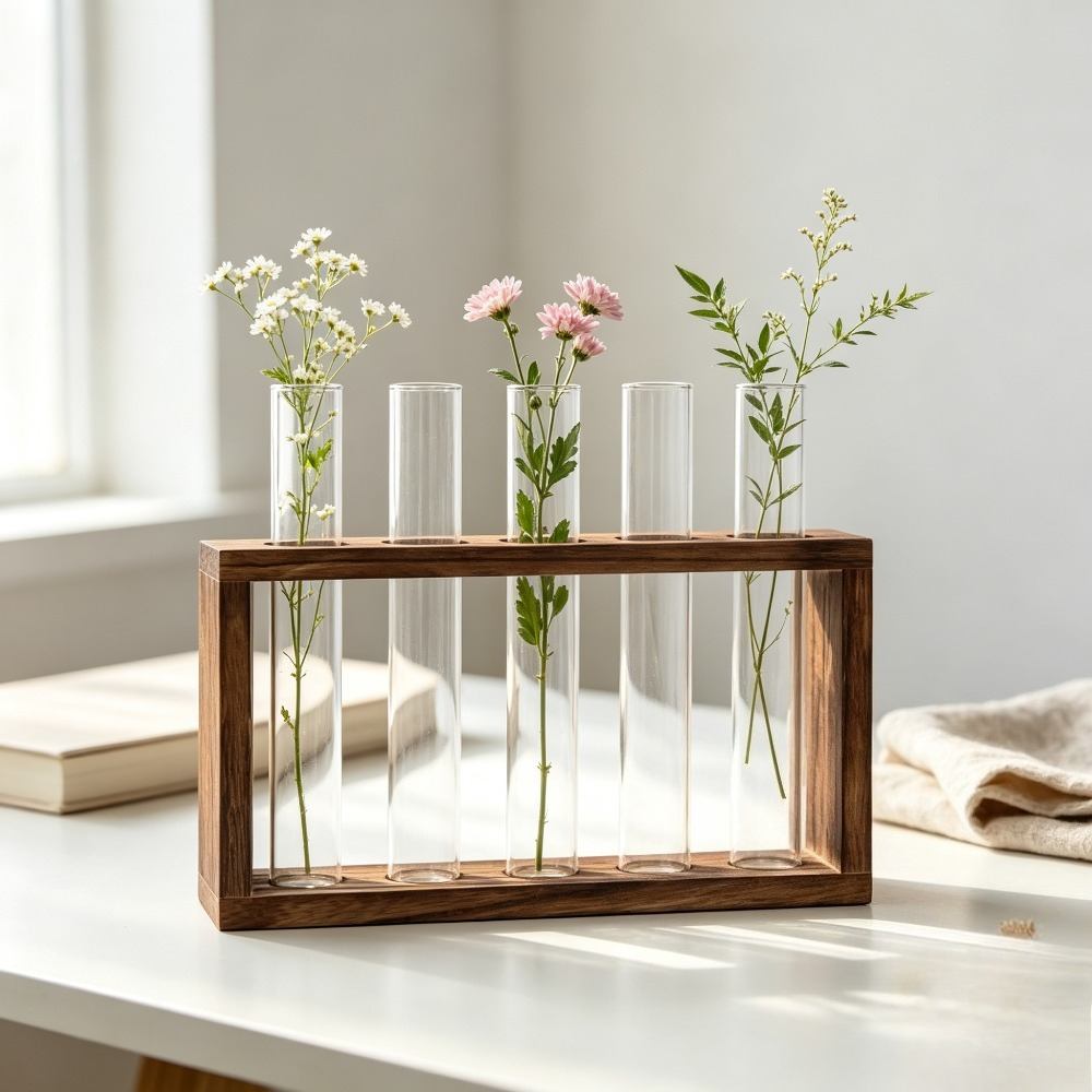 木製スタンド試験管花瓶 透明ガラス 水耕栽培植物ホルダー ミ - Tissue Culture Plant のレビューと価格